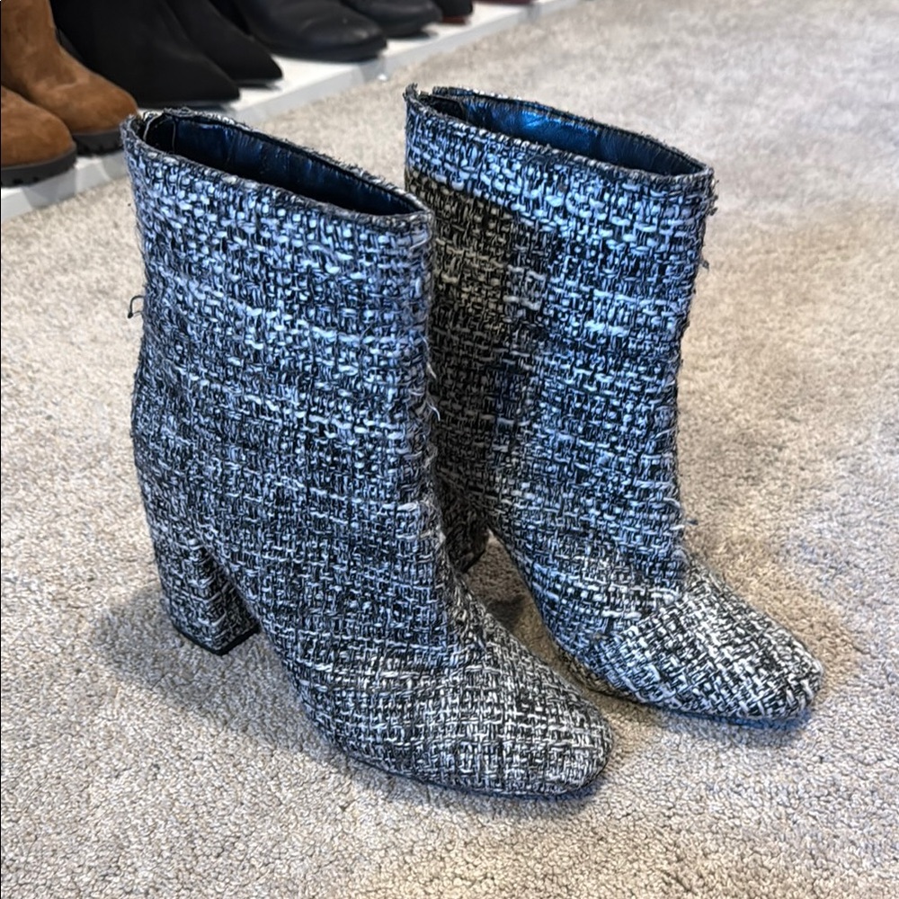 Jessica Simpson Black and White Ankle Booties with Tweed Texture